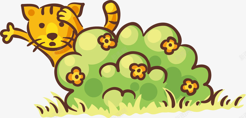 草堆小猫矢量图ai免抠素材_新图网 https://ixintu.com 动物 动物插画 卡通动物 可爱动物 小动物 小猫 草堆 矢量图