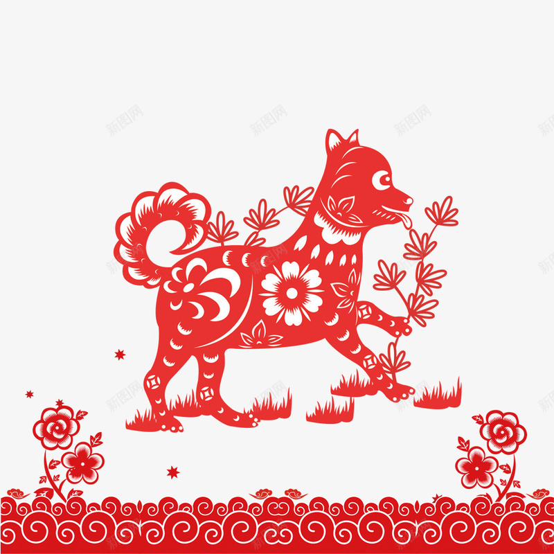 狗年剪纸png免抠素材_新图网 https://ixintu.com 剪纸 喜庆 团聚 庆祝 春节 春节窗 灯笼 狗年 窗户剪纸 装饰 过年 高兴