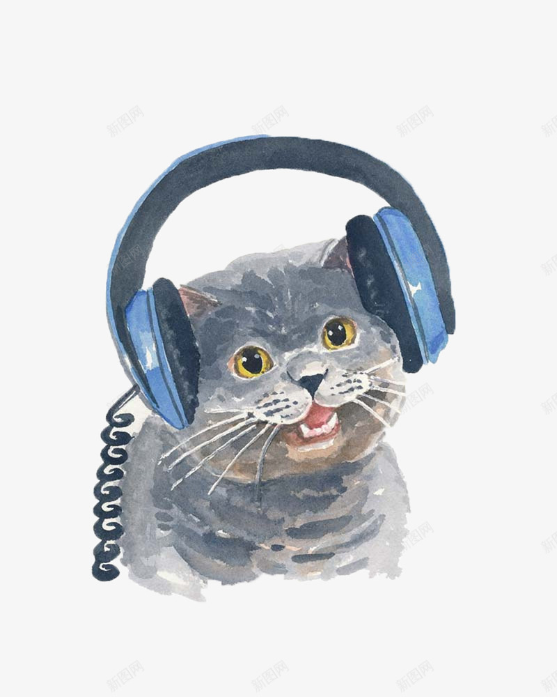 听歌的猫咪png免抠素材_新图网 https://ixintu.com 动物 听歌的人 小猫 手绘 清新 猫咪 耳机