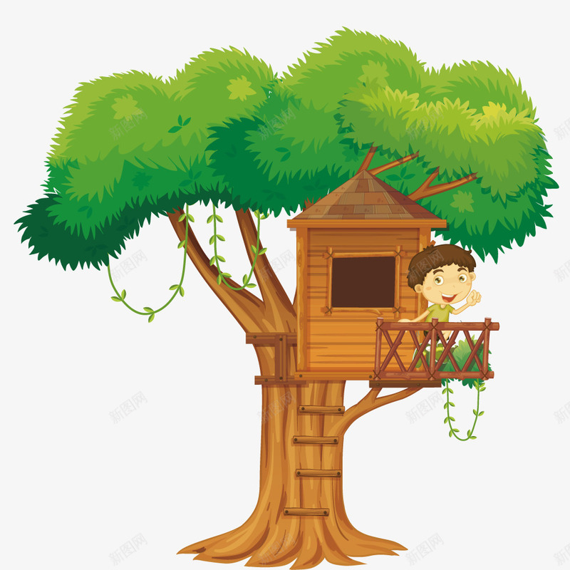 大树屋png免抠素材_新图网 https://ixintu.com 卡通树屋 孩子 房子 树子 树屋