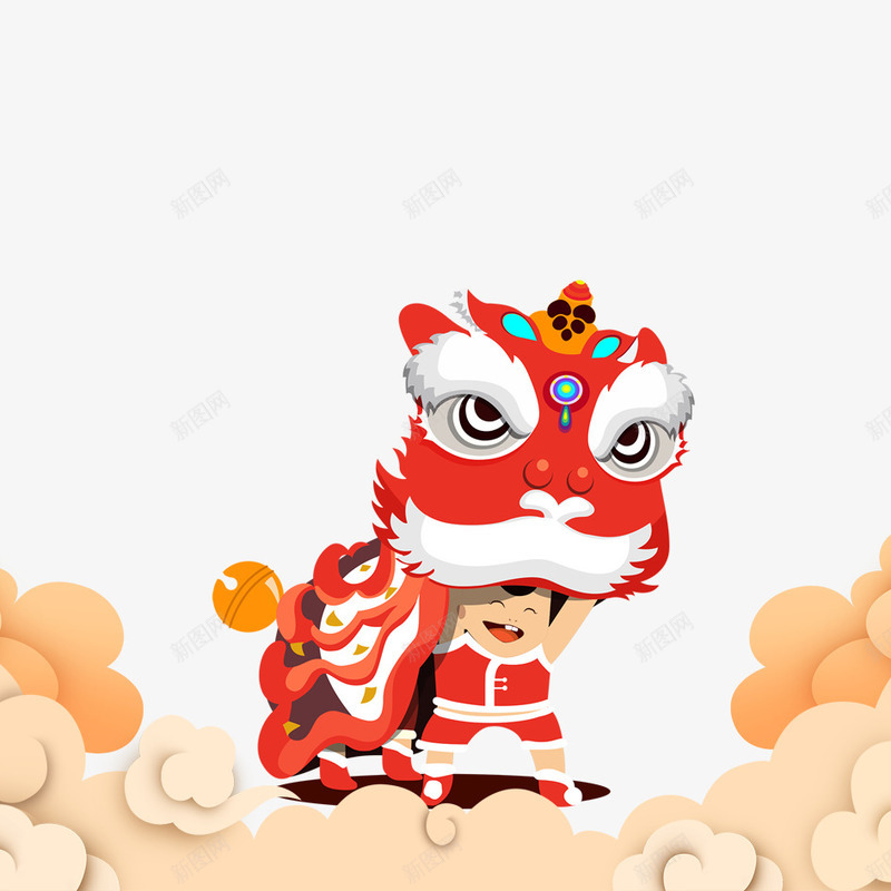春节舞狮png免抠素材_新图网 https://ixintu.com 2018年 2018年狗年 卡通 喜庆 团聚 小孩子舞狮 彩绘舞狮 手绘 挥春 春节 狗年 狗年大吉 祝福 舞狮子 装饰