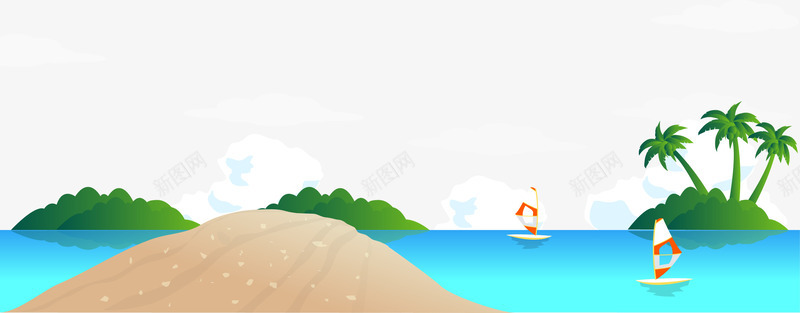 热带海滩风光png免抠素材_新图网 https://ixintu.com 大海 岛屿 帆船 朵云 椰树 海洋 海滩 热带 白云 绿岛 风光 风景