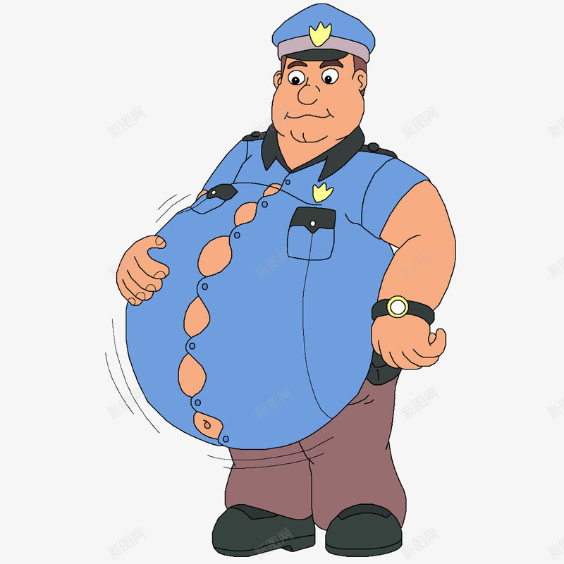 卡通穿制服的大肚子保安png免抠素材_新图网 https://ixintu.com 保安 保安卡通 保安员 制服 卡通 啤酒肚 大肚子 安保 手摸肚子 手表 插画 男人