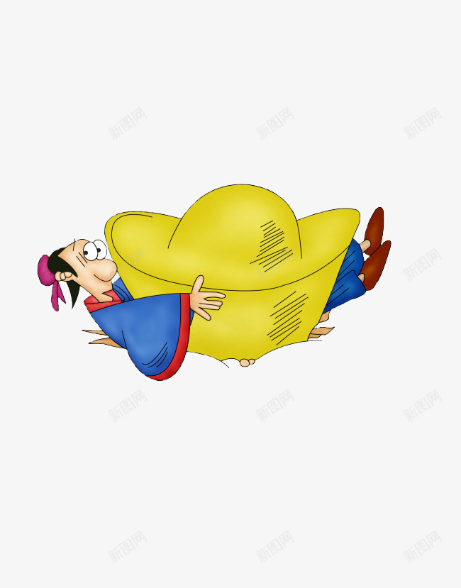 抱金元宝的男人png免抠素材_新图网 https://ixintu.com 卡通 古代 手绘 服饰 男人 蓝色 金元宝 黄色