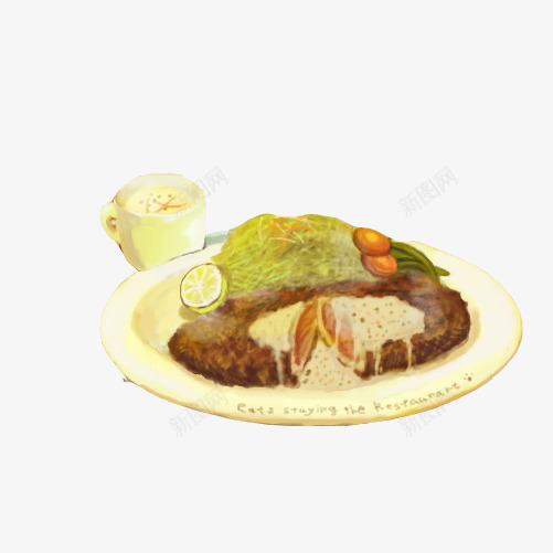 牛扒饭手绘画片png免抠素材_新图网 https://ixintu.com 手绘美食 牛扒饭 米饭 蔬菜