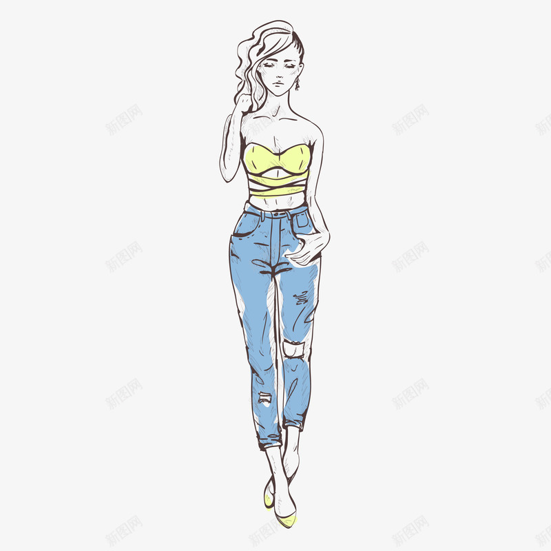 手绘时尚模特矢量图ai免抠素材_新图网 https://ixintu.com 女装服饰 女装模特 手绘时尚 手绘的 时尚模特 服装模特 矢量图