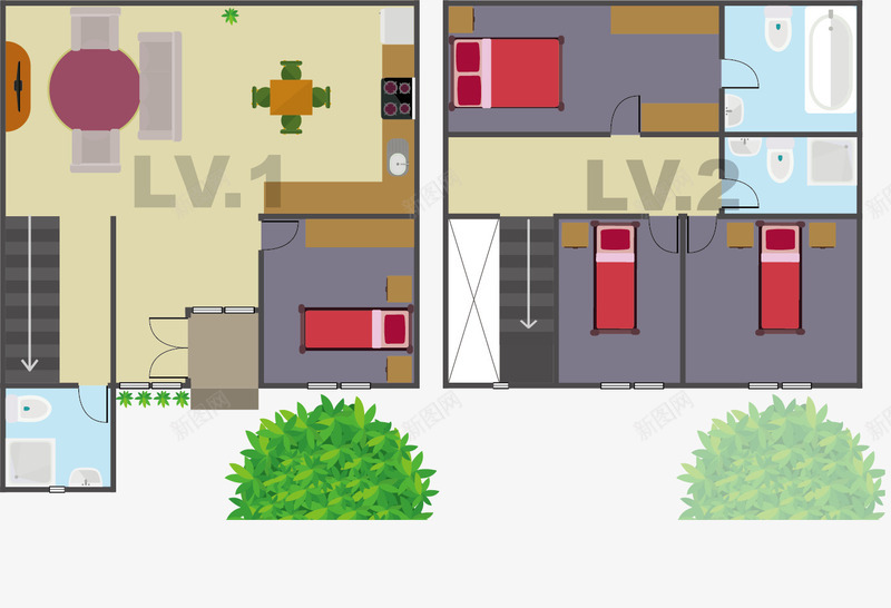 几种户型矢量图eps免抠素材_新图网 https://ixintu.com CAD 卧室 室内设计 家居 等级 矢量图