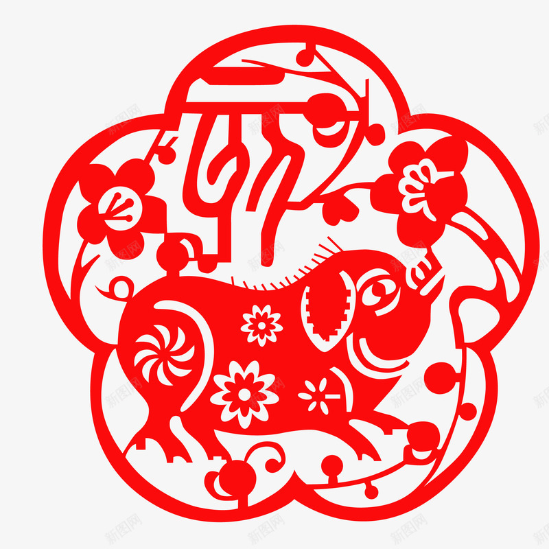 猪年喜庆红色剪纸图矢量图ai免抠素材_新图网 https://ixintu.com 剪纸 吉祥 吉祥如意 喜庆 春节 猪 猪年 福字 红色剪纸 矢量图