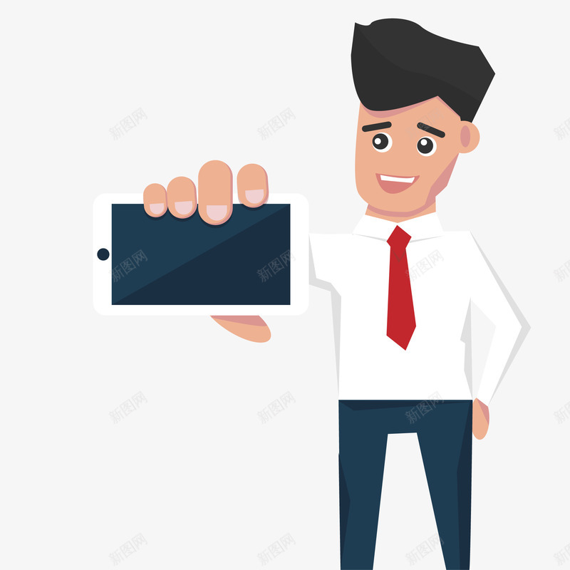 手拿手机的男人png免抠素材_新图网 https://ixintu.com 卡通手绘 手机 时尚人物 男人 衬衣 领带