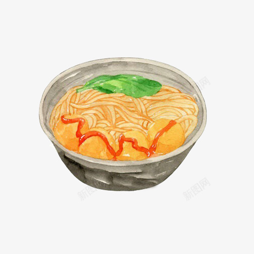 肉丸面手绘画片psd免抠素材_新图网 https://ixintu.com 手绘美食 番茄酱 肉丸 面条