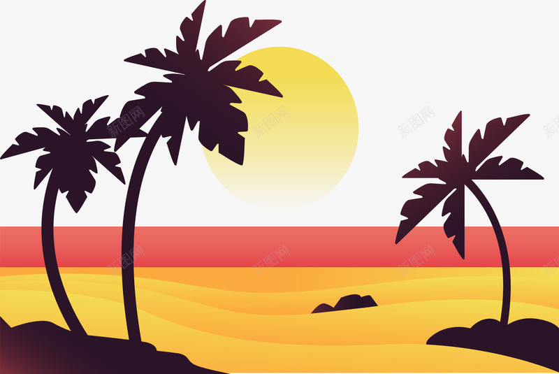 美丽的海边黄昏矢量图eps免抠素材_新图网 https://ixintu.com 夕阳美景 海岛度假 海岛游 海边黄昏 矢量png 黄昏美景 矢量图
