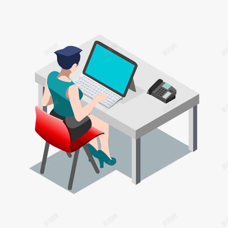 桌子上办公的女士矢量图ai免抠素材_新图网 https://ixintu.com 办公 办公女士 女士 灰色桌子 电脑 红色 绿色 矢量图