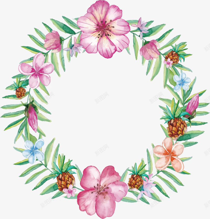 浪漫芙蓉花花环png免抠素材_新图网 https://ixintu.com 水彩植物 水彩花环 浪漫花环 矢量png 粉红色 芙蓉花