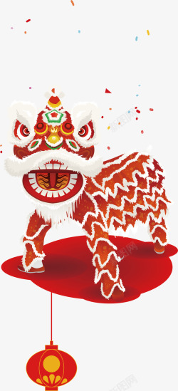 新年红色中国风装饰舞狮矢量图素材