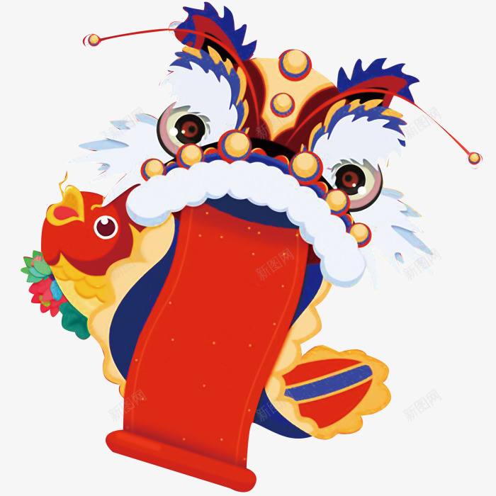 红色中国风狮子头png免抠素材_新图网 https://ixintu.com 中国风狮子头 新年 新春 春节 舞狮 鲤鱼