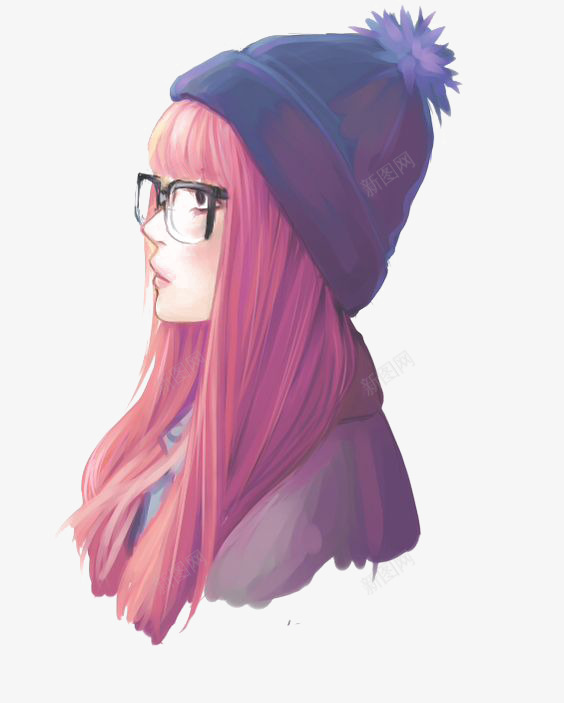 手绘女生插画png免抠素材_新图网 https://ixintu.com 冬季 可爱女生 女生插画 女生素材 文艺女生 粉色长发女生