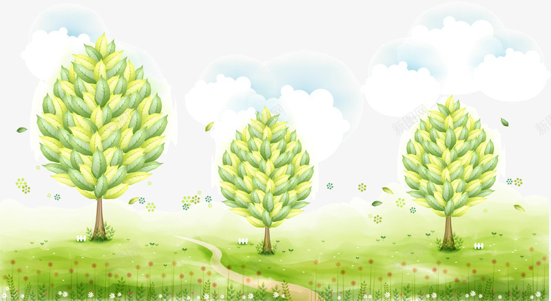 春暖花开绿色草地png免抠素材_新图网 https://ixintu.com 春暖花开 绿色大树 绿色草地 青青草地