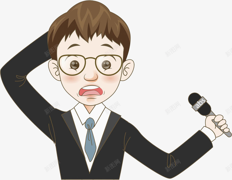 尴尬的男人png免抠素材_新图网 https://ixintu.com 卡通 尴尬的 尴尬的笑 帅气的 西装 记者 难惹 黑色的