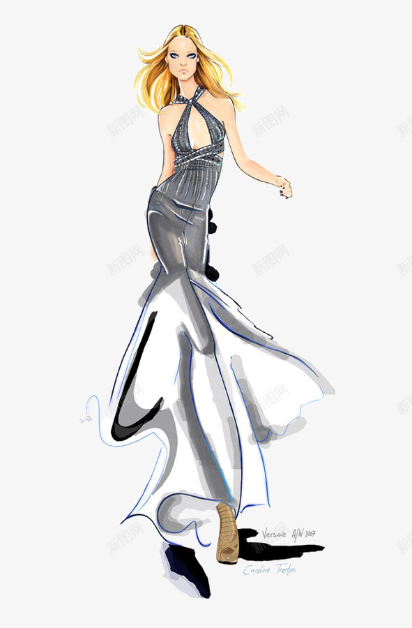 手绘礼服婚纱模特插画png免抠素材_新图网 https://ixintu.com 女装模特插画 手绘婚纱设计 手绘礼服设计