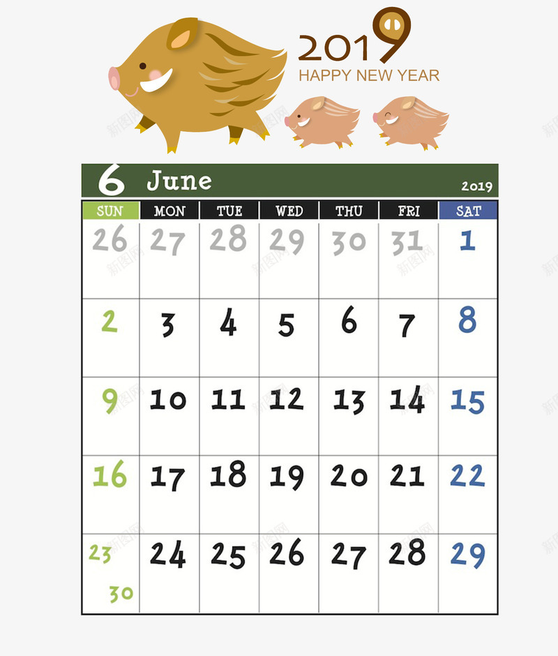 猪年日历6月专用psd免抠素材_新图网 https://ixintu.com 6月专用 卡通 手绘 日系 春节装饰 猪年日历