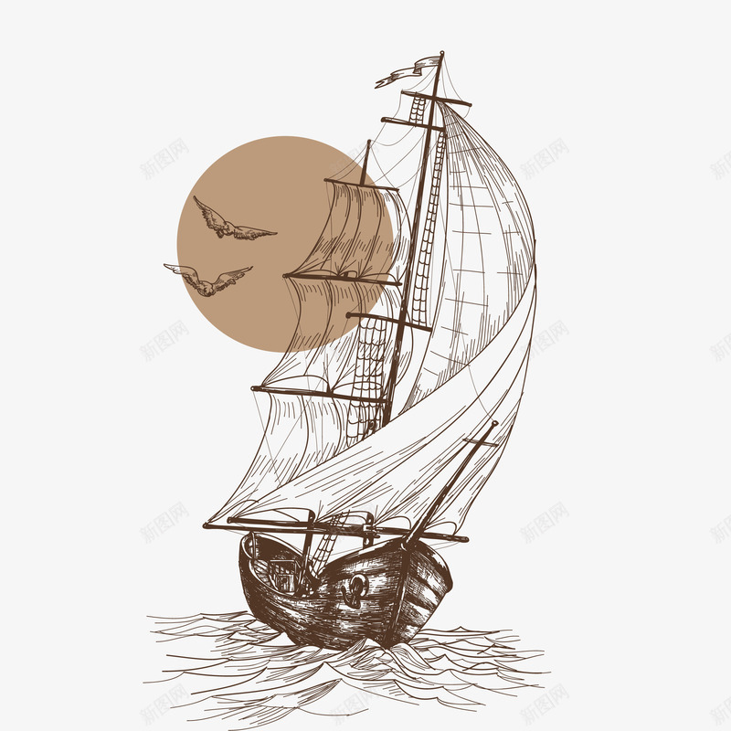 船帆船线条船航海png免抠素材_新图网 https://ixintu.com 帆船 线条船 航海 船