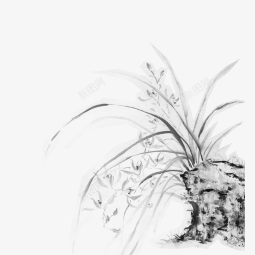 山崖上的小草png免抠素材_新图网 https://ixintu.com 小草 山崖 植物 水墨画