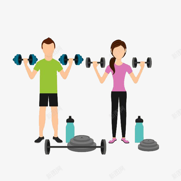 卡通举哑铃的人图png免抠素材_新图网 https://ixintu.com 健身 卡通 哑铃 女人 帅气的 男人 运动 阳光