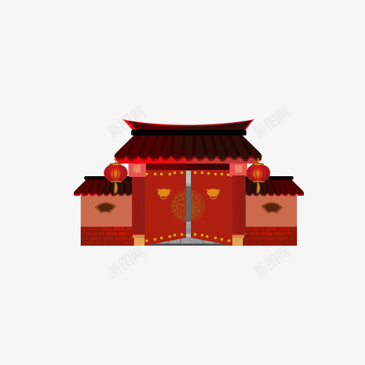 春节新年过年建筑png免抠素材_新图网 https://ixintu.com 古风 建筑 新年 春节