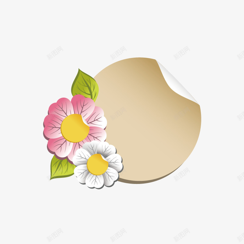 圆形折纸便签png免抠素材_新图网 https://ixintu.com 圆形 复古 折纸便签 标签 花朵 花朵标签