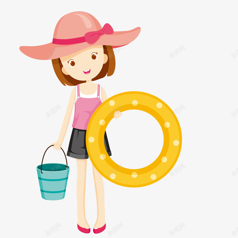 卡通海边度假的小女孩png免抠素材_新图网 https://ixintu.com 人物设计 女孩 春节旅行 海边度假 遮阳帽