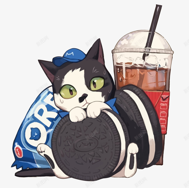 奥利奥和小猫矢量图eps免抠素材_新图网 https://ixintu.com 卡通 可乐 奥利奥矢量 手绘 猫PNG矢量图 猫免扣PNG图 矢量图