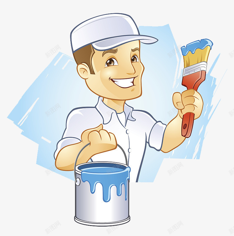 卡通人物插图拿着油漆桶刷墙的装png免抠素材_新图网 https://ixintu.com 人物插图 刷墙 卡通 卡通人物插图拿着油漆桶刷墙的装修工人免费下载 拿着油漆桶 握着刷子 装修工人 装修工卡通人物