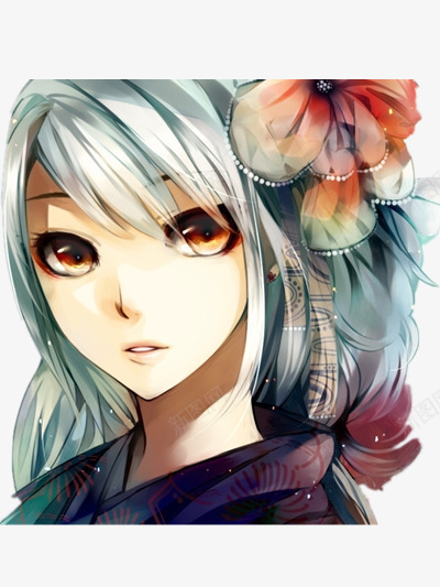 银绿色头发女生png免抠素材_新图网 https://ixintu.com 动漫 发色 发饰 眼神
