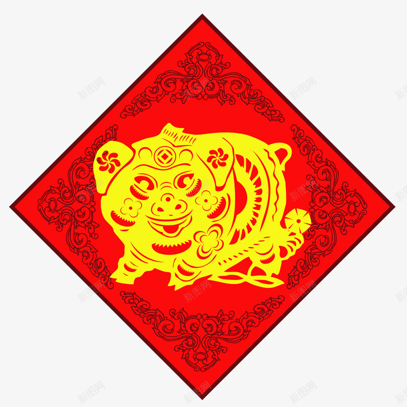 猪年喜庆红色剪纸图矢量图ai免抠素材_新图网 https://ixintu.com 剪纸 吉祥 吉祥如意 喜庆 春节 猪 猪年 福字 红色剪纸 矢量图