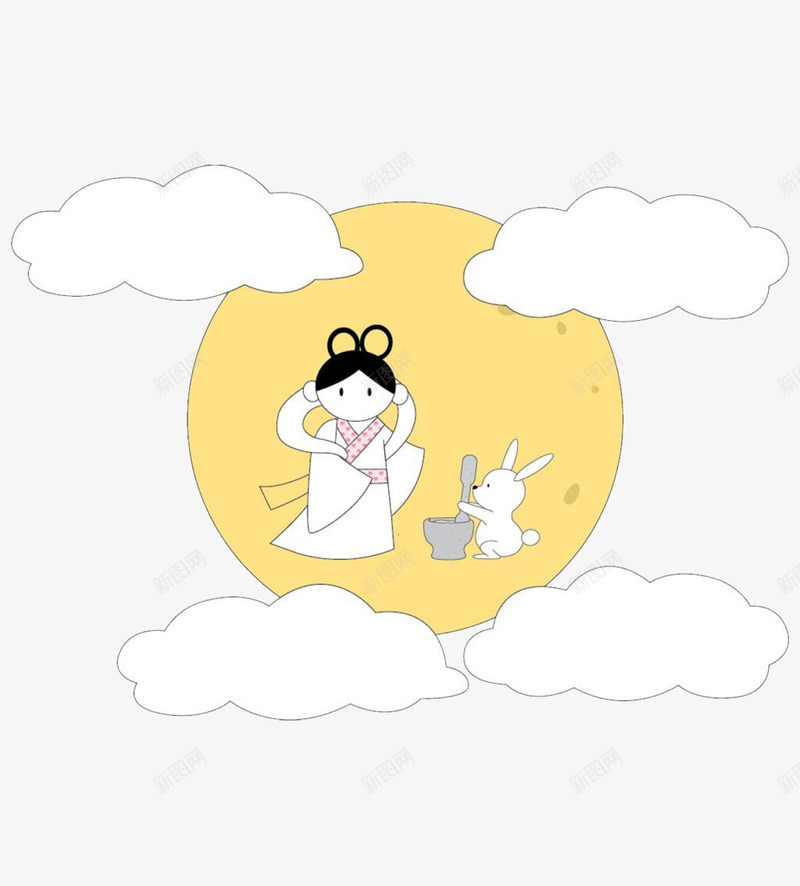 卡通中秋png免抠素材_新图网 https://ixintu.com 中秋 中秋节 兔子 八月十五 卡通 彩色 月圆中 月圆夜 灯笼 玉兔 白兔 祥云