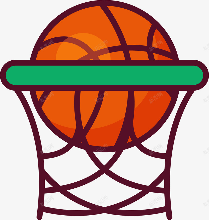 投篮得分图标png_新图网 https://ixintu.com 体育 图标 得分 手绘 投篮 篮球筐 篮球贴纸 绿色 网线 进球