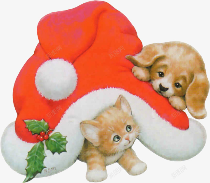 猫狗png免抠素材_新图网 https://ixintu.com 冬季 动物 圣诞帽 圣诞节 狗 猫