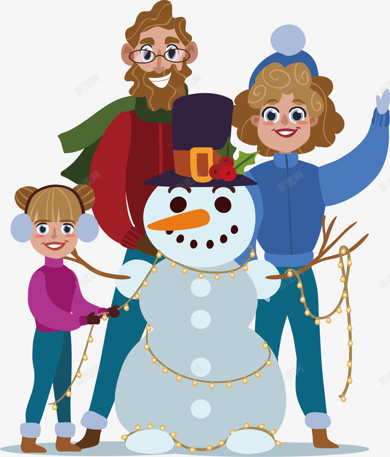 全家一起堆雪人png免抠素材_新图网 https://ixintu.com 一家三口 全家福 圣诞节 堆雪人 暖冬 矢量png