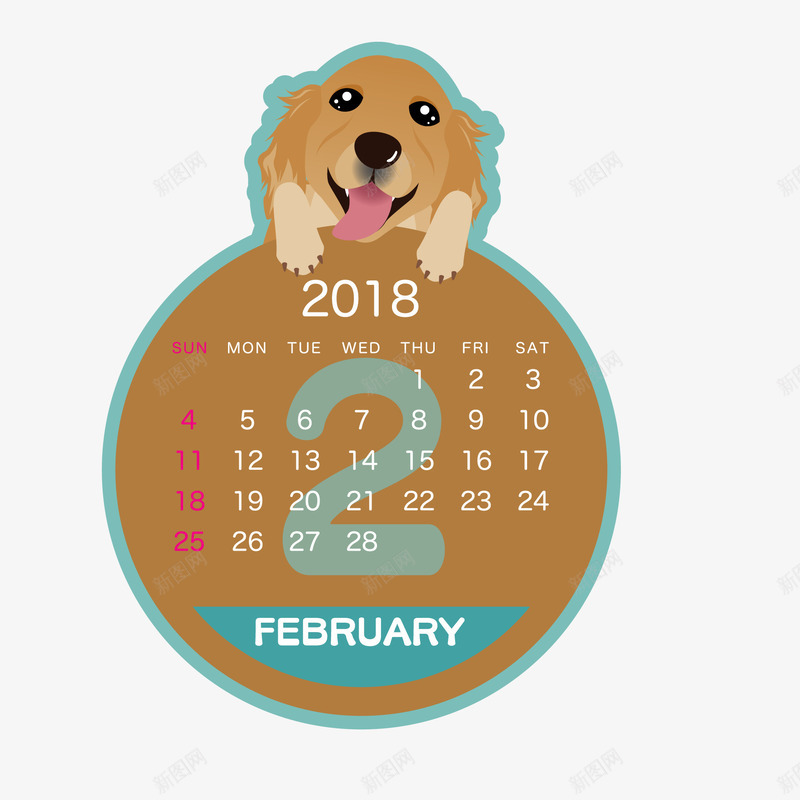 二月份狗年日历矢量图ai免抠素材_新图网 https://ixintu.com 动物 圆形 小狗 手绘 新年 日历设计 春节 狗年 矢量图
