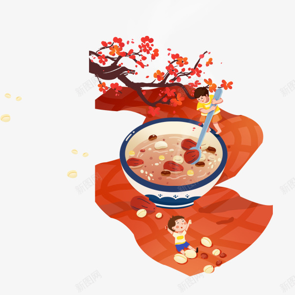 手绘吃腊八饭的孩子们psd免抠素材_新图网 https://ixintu.com 手绘吃腊八饭的孩子们 美食 腊八节 食物 餐饮 饭店