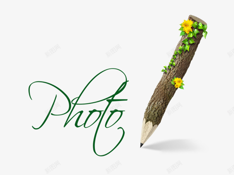 铅笔psd免抠素材_新图网 https://ixintu.com 树皮纹路 花朵 英文花体