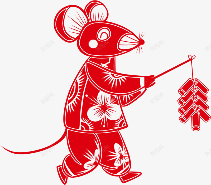 鼠年老鼠放鞭炮png免抠素材_新图网 https://ixintu.com 剪纸 红色鼠年剪纸 鼠年剪纸 鼠年窗花