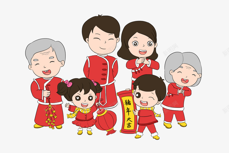 一家人拜年psd免抠素材_新图网 https://ixintu.com PNG图 PNG图下载 一家人 一家六口人 创意卡通 卡通插图 拜年 拜年啦 插图 新年人物 春节插图 要先向长辈拜年