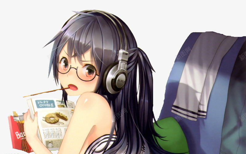 看书的女孩png免抠素材_新图网 https://ixintu.com 卡通 带耳机的人 椅子 眼镜 耳机