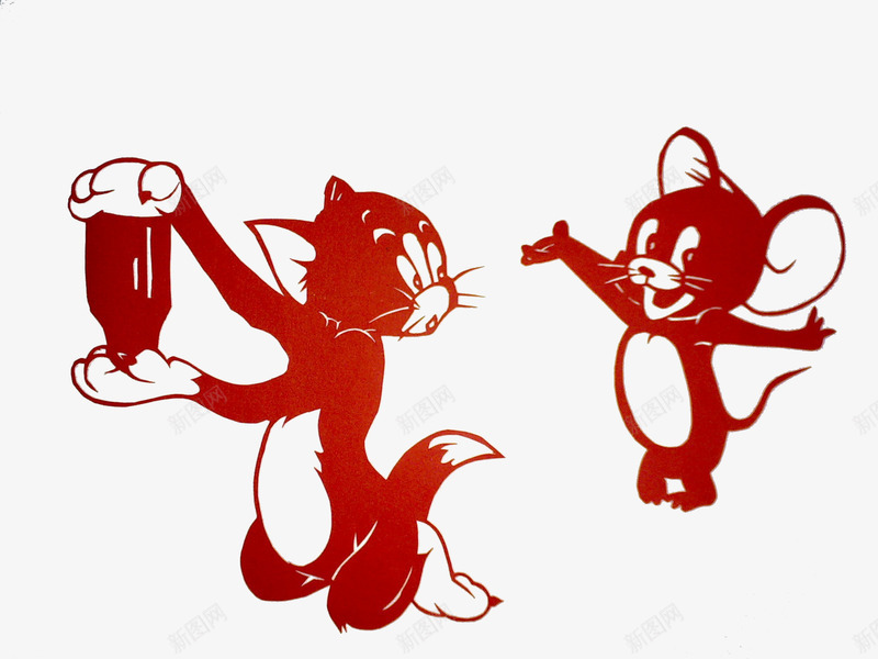窗花元素png免抠素材_新图网 https://ixintu.com 中国红 新年元素 猫与老鼠 窗纸