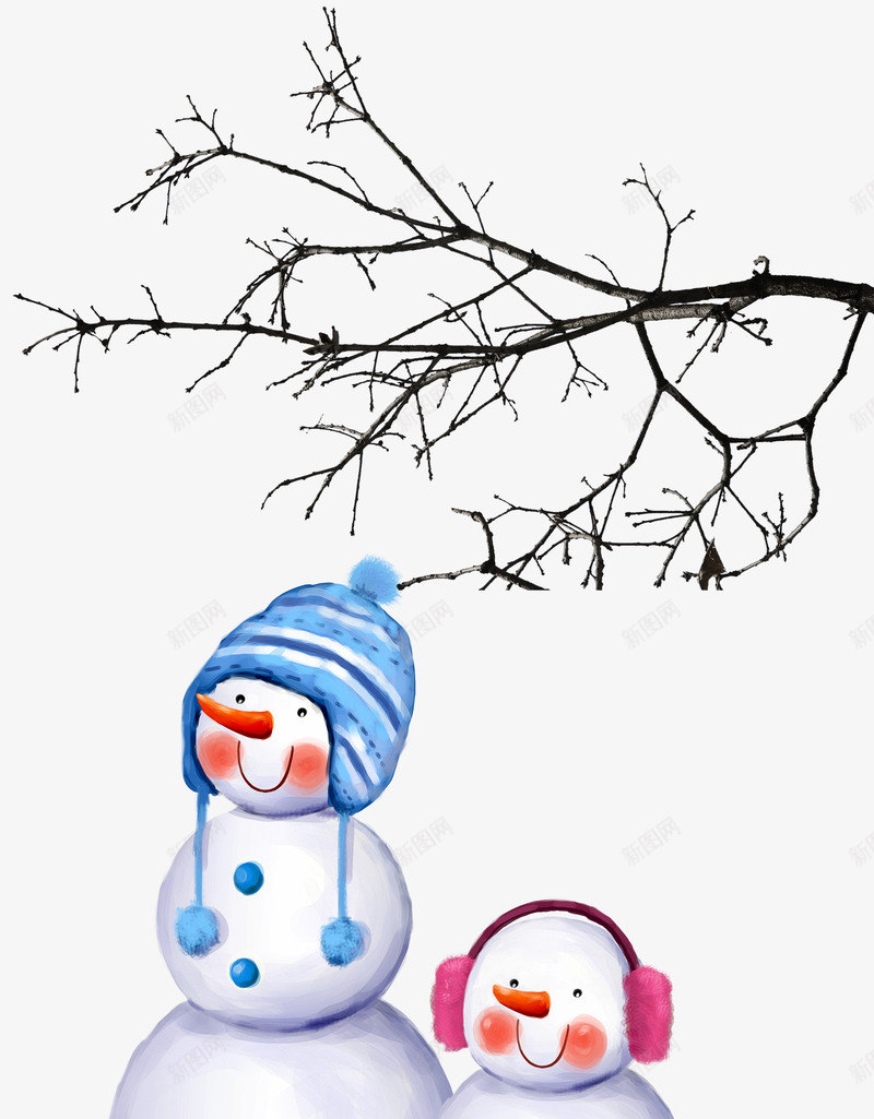 可爱的卡通雪人png免抠素材_新图网 https://ixintu.com 卡通 树枝 雪人