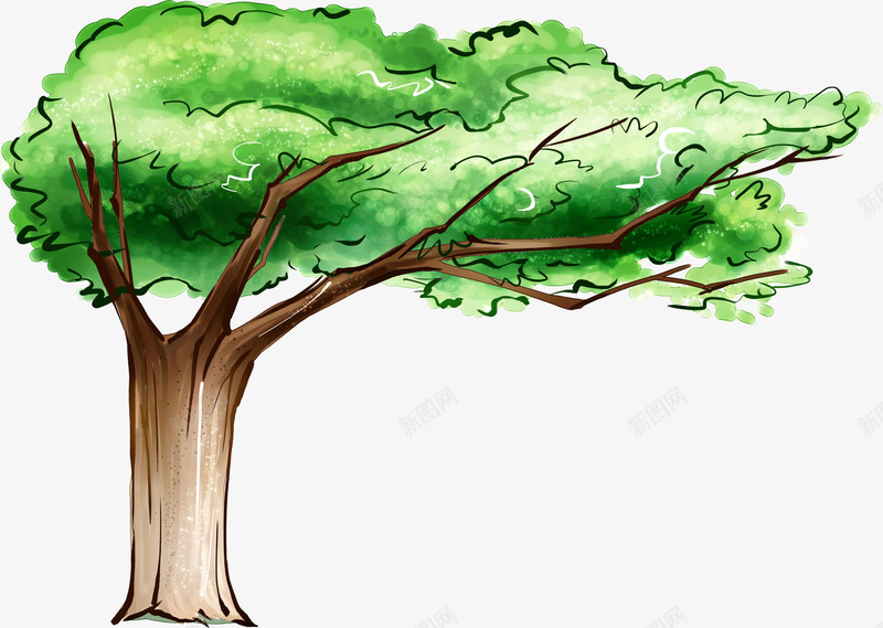 手绘绿色卡通大树风景png免抠素材_新图网 https://ixintu.com 卡通 大树 绿色 风景