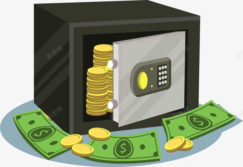 被打开的保险箱png免抠素材_新图网 https://ixintu.com 保险箱 打开 理财计划 钞票