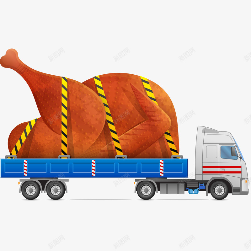 货车拉烤火鸡插画矢量图ai免抠素材_新图网 https://ixintu.com 免抠PNG 感恩节 火鸡 物流 货车 货车拉烤火鸡插画 运输 矢量图
