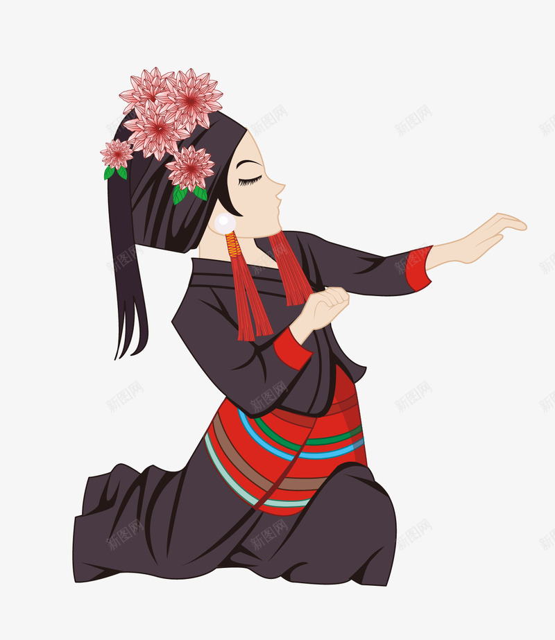 红色少数哈尼族女士矢量图eps免抠素材_新图网 https://ixintu.com 哈尼族 女士 少数 矢量素材 红色 矢量图